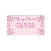 Snowflake Pink Glam Modern Script Weihnachten Adressaufkleber (Vorne)