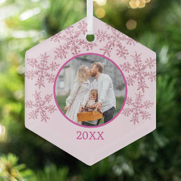 Snowflake Pink Glam Niedliches Foto Weihnachten Ornament Aus Glas