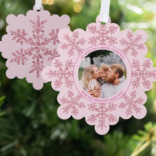 Snowflake Pink Glam Niedliches Foto Weihnachten Ornament Karte