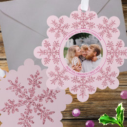 Snowflake Pink Glam Niedliches Foto Weihnachten Ornament Karte
