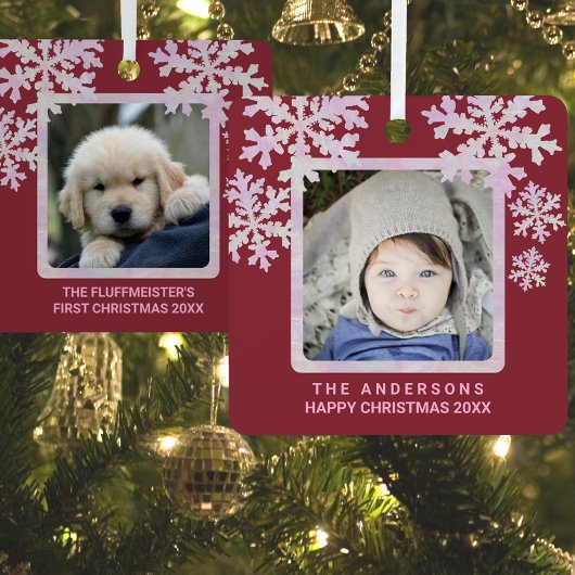 Snowflake Pink Opal 2 Foto Doppelseitiges Niedlich Ornament Aus Metall