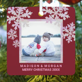 Snowflake Pink Opal Stilvolles zweiseitiges Foto Ornament Aus Metall