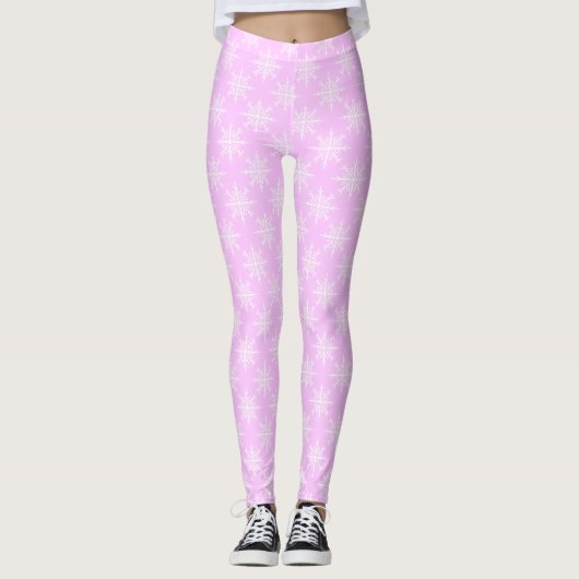 Snowflake Pink Pastell Muster Weihnachtsfeiertag Leggings (Vorderseite)