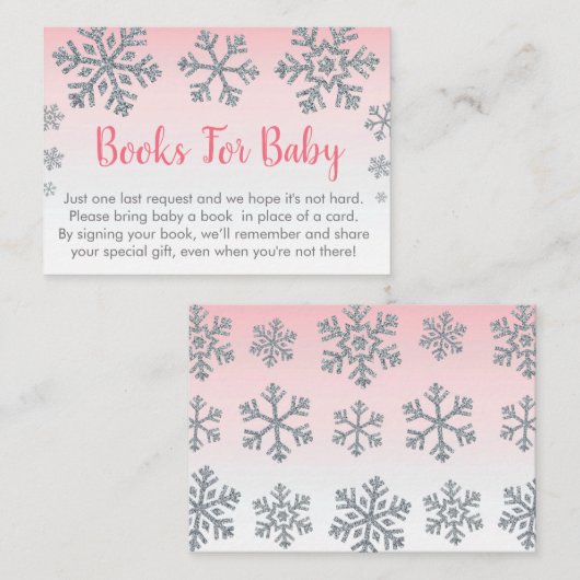 Snowflake Pink & Silver Baby Book Request Cards Platzkarte (Vorne/Hinten)
