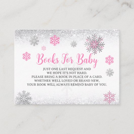 Snowflake Pink & Silver Baby Shower Book Request Begleitkarte (Vorderseite)