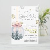 Snowflake Pink Winter Wonderland Baby Girl Dusche Einladung (Stehend Vorderseite)