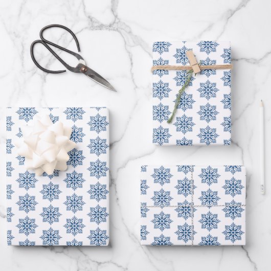 Snowflake Plaid Pattern Blue Holiday Geschenkpapier Set (Vorderseite)