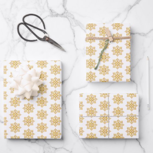 Snowflake Plaid Pattern Yellow Geschenkpapier Set (Vorderseite)