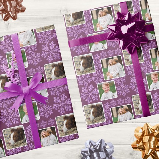 Snowflake Plum Bling 3 Foto Collage Weihnachten Geschenkpapier