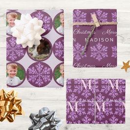 Snowflake Plum Bling Classic 2 Foto Weihnachten Geschenkpapier Set