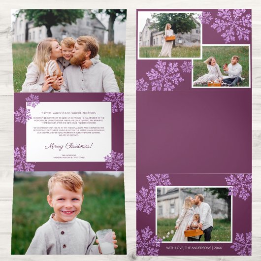 Snowflake Plum Bling Elegante 5 FotoCollage Dreifach Gefaltete Urlaubskarte