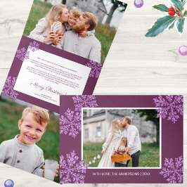 Snowflake Plum Bling Elegante 5 FotoCollage Dreifach Gefaltete Urlaubskarte