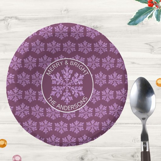 Snowflake Plum Bling Niedliches Weihnachtsfest Par Pappteller