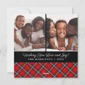 Snowflake Red Black Kariert 2 Foto Weihnachtskarte Feiertagskarte (Rückseite)