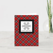 Snowflake Red Black Kariert Foto Christmas Card