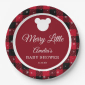 Snowflake Red Plaid Merry Little Baby Shower Pappteller (Vorderseite)