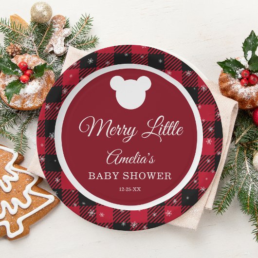 Snowflake Red Plaid Merry Little Baby Shower Pappteller