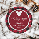 Snowflake Red Plaid Merry Little Baby Shower Pappteller