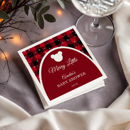 Snowflake Red Plaid Merry Little Baby Shower Serviette