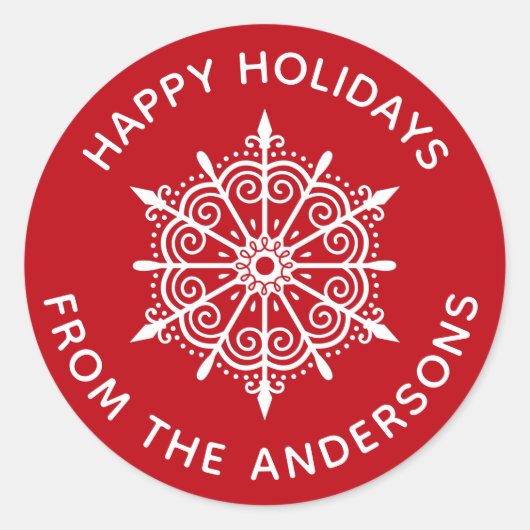 Snowflake Red White Simple Weihnachtsaufkleber Runder Aufkleber (Vorderseite)