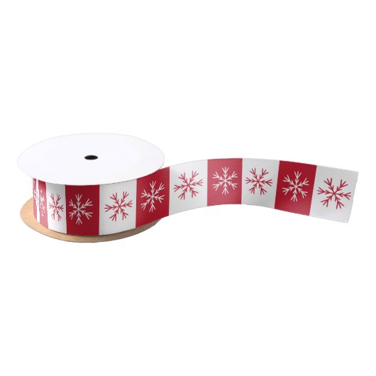 Snowflake Red White Strip Weihnachtsmuster Satinband (Spule)