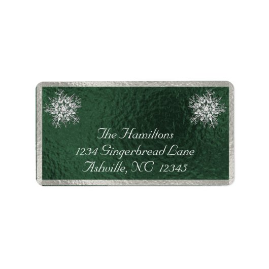 Snowflake & Ribbon Rücksendeadresse - Grün Adressaufkleber (Vorne)