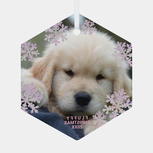 Snowflake Rosa Opal Elegantes Minimalistisches Fot Ornament Aus Glas (Rückseite)