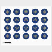 Snowflake Royal Blue Elegant Faux Gold Christmas  Runder Aufkleber (Blatt)