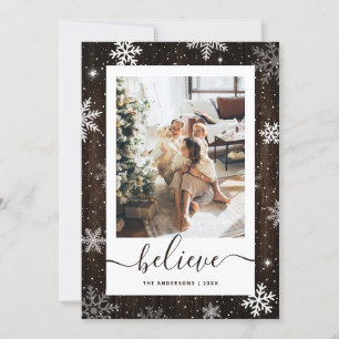 Snowflake Rustic Wood Foto glauben Feiertagskarte