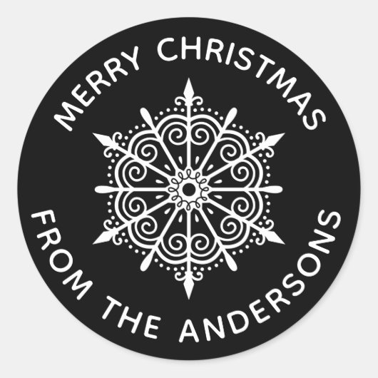 Snowflake Schwarz-weißer Weihnachtsfest Umschlag A Runder Aufkleber (Vorderseite)