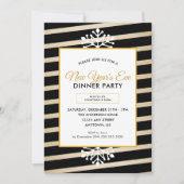 Snowflake | Schwarze Streifen Neujahr Party Einladung (Vorderseite)