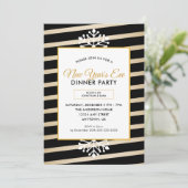 Snowflake | Schwarze Streifen Neujahr Party Einladung (Stehend Vorderseite)