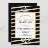 Snowflake | Schwarze Streifen Neujahr Party Einladung (Vorne/Hinten)