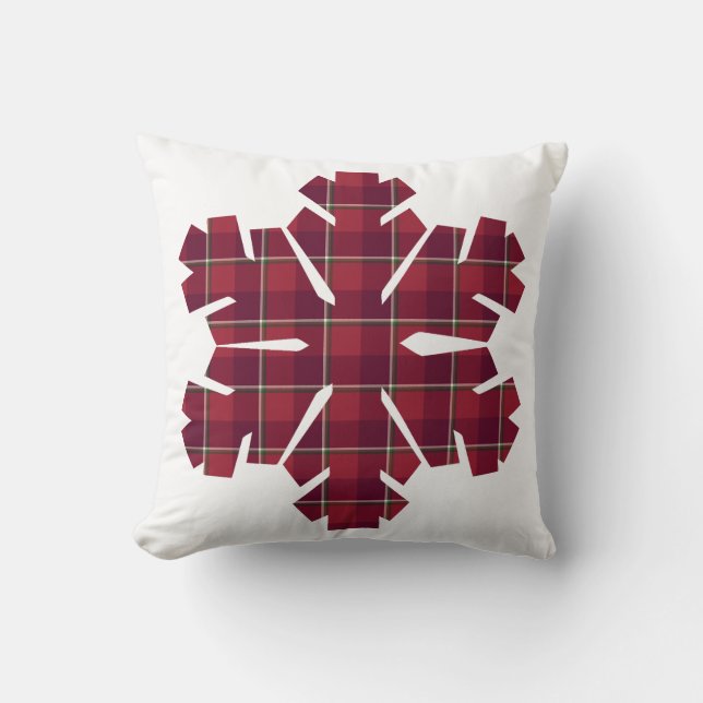Snowflake Shaped Plaid Red Burgundy Kissen (Vorderseite)