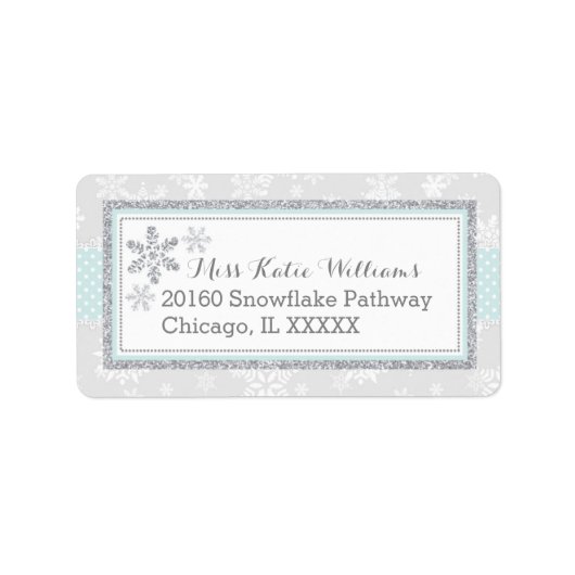 Snowflake Silver Glitzer Blue Baby Boy Label Adressaufkleber (Vorne)