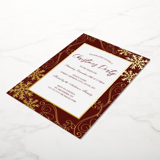 Snowflake Snowboard Rahmen Red Gold Weihnachtsfest Folieneinladung (Gedreht)