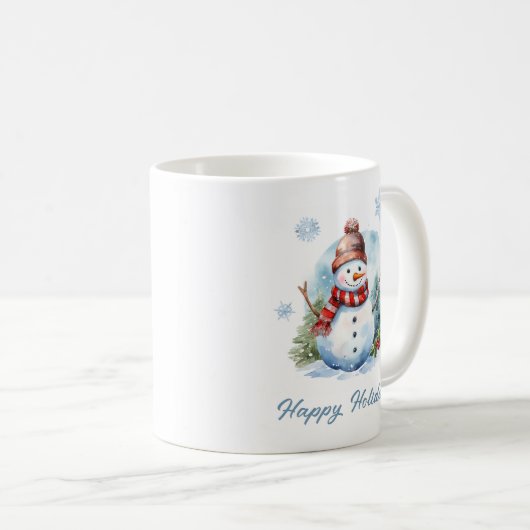 Snowflake Snowman Mug – Custom Winter Gift Kaffeetasse (VorderseiteRechts)