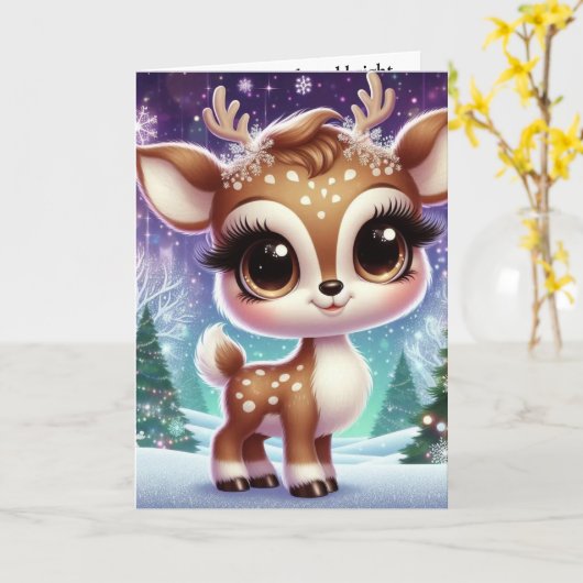 Snowflake Sparkle Baby Reindeer Karte (Gelbe Blume)