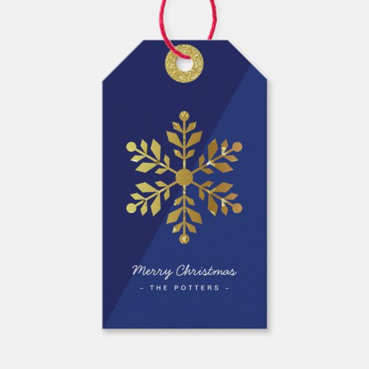 Snowflake | Spaß Weihnachten Blau & Gold Geschenkanhänger (Vorderseite)