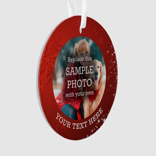 Snowflake Stars Foto Red Ornament (Vorderseite)