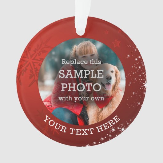 Snowflake Stars Foto Red Ornament (Vorderseite)