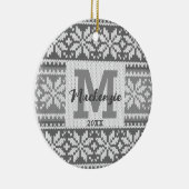 Snowflake Strick Sweater Monogram Name Foto Keramik Ornament (Rechts)