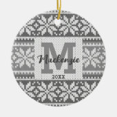 Snowflake Strick Sweater Monogram Name Foto Keramik Ornament (Vorne)