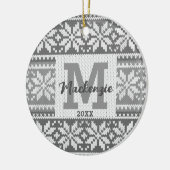 Snowflake Strick Sweater Monogram Name Foto Keramik Ornament (Links)