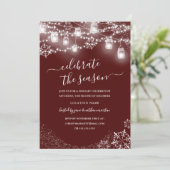 Snowflake String Lights Rotes Weihnachtsfest Party Einladung (Stehend Vorderseite)