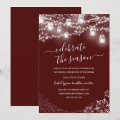 Snowflake String Lights Rotes Weihnachtsfest Party Einladung (Vorne/Hinten)