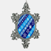 Snowflake Stripes Blue Schneeflocken Zinn-Ornament (Links)