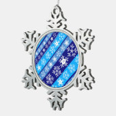 Snowflake Stripes Blue Schneeflocken Zinn-Ornament (Rechts)