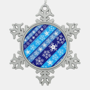 Snowflake Stripes Blue Schneeflocken Zinn-Ornament