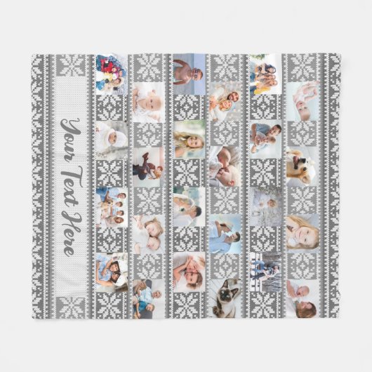 Snowflake Sweater 24 Foto Collage Grauer Name Fleecedecke (Vorderseite (Horizontal))